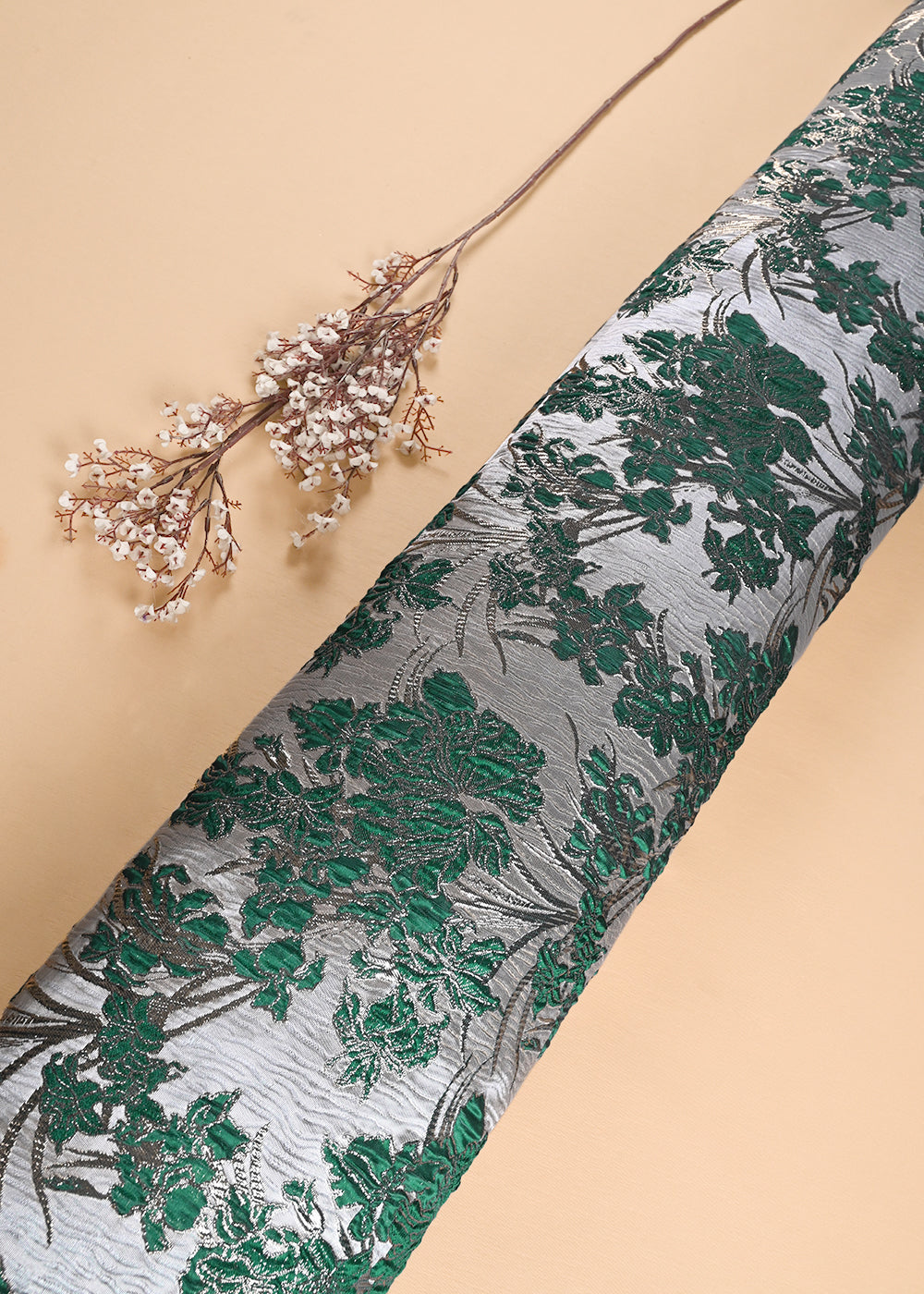 Rama Green Imported Jacquard Fabric With All Over Foil Work 24049