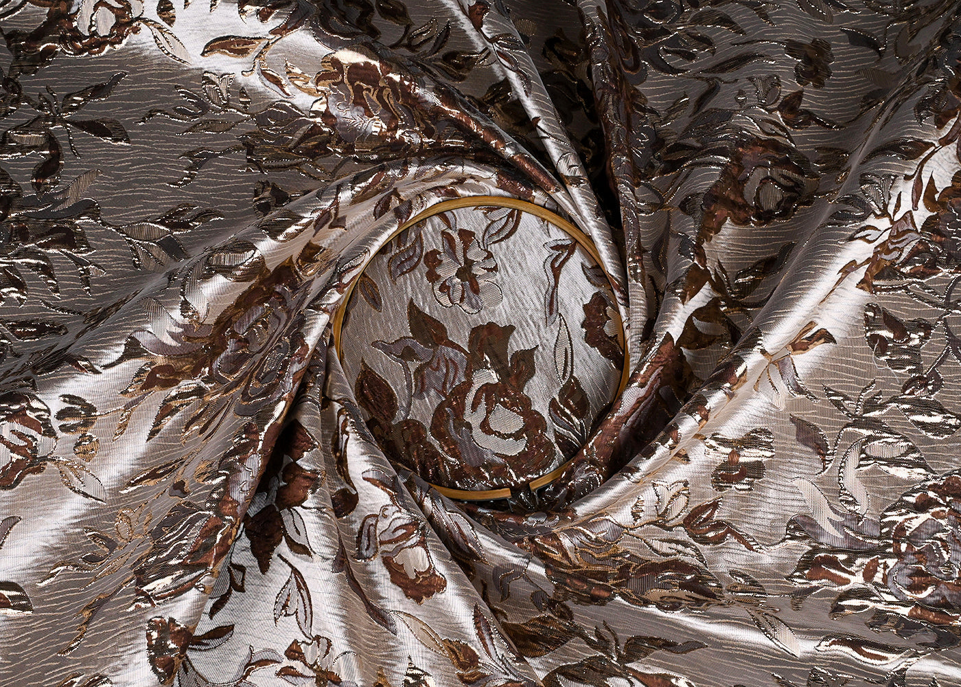 Brown Imported Jacquard Fabric With All Over Foil Work 24050