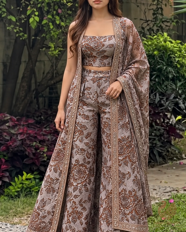 Brown Imported Jacquard Fabric With All Over Foil Work 24050