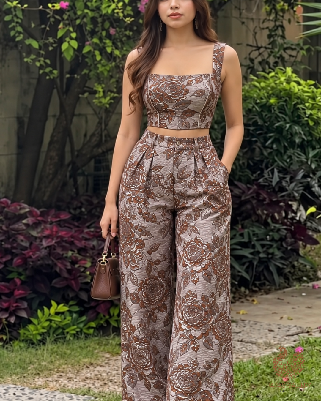 Brown Imported Jacquard Fabric With All Over Foil Work 24050