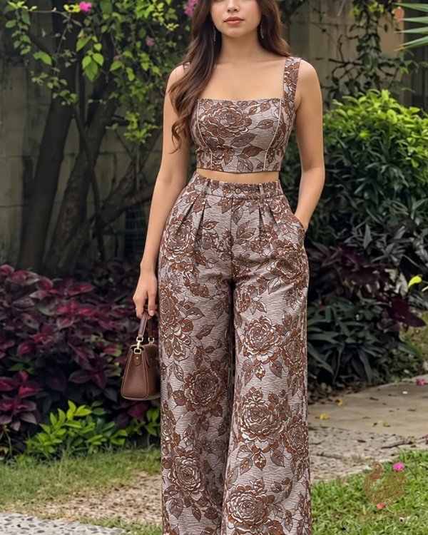 Brown Imported Jacquard Fabric With All Over Foil Work 24050