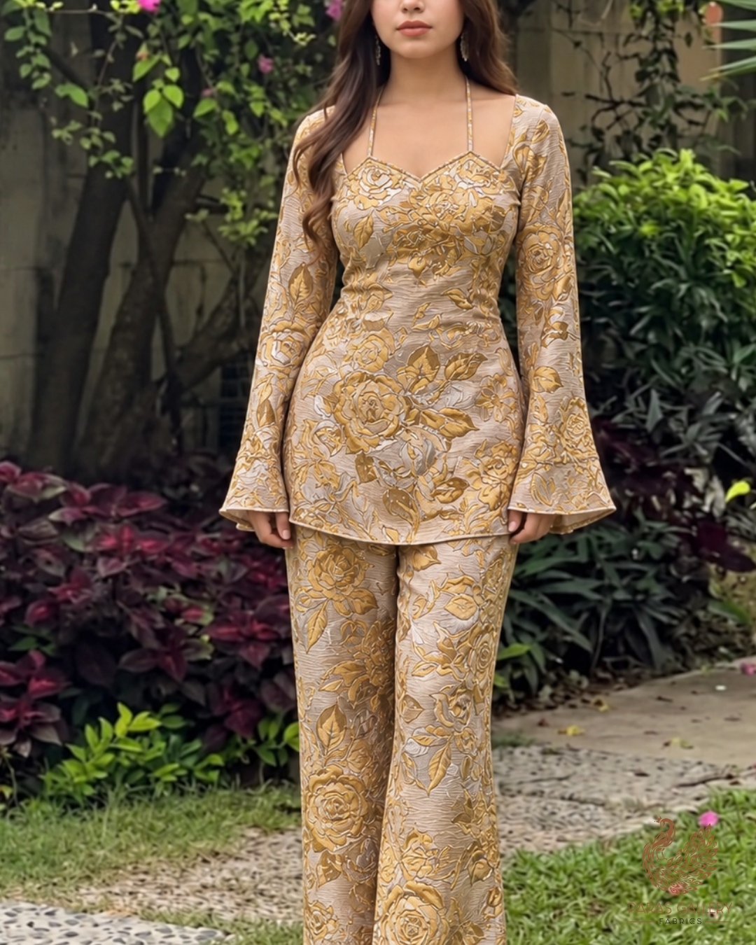 Yellow Imported Jacquard Fabric With All Over Foil Work 24051