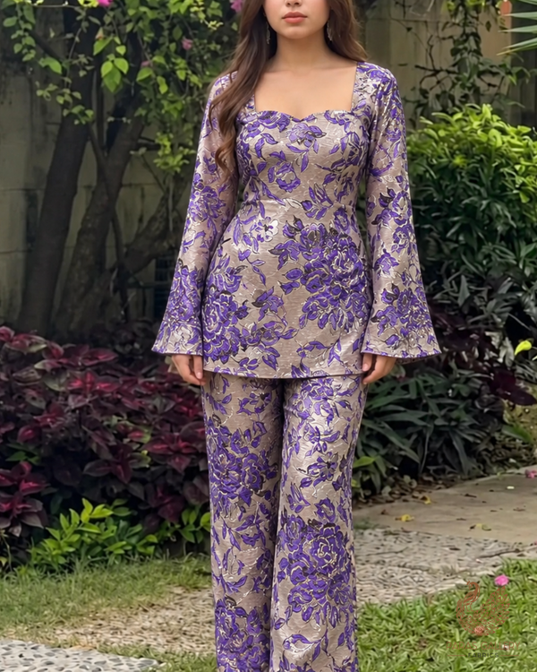 Purple Imported Jacquard Fabric With All Over Foil Work 24052
