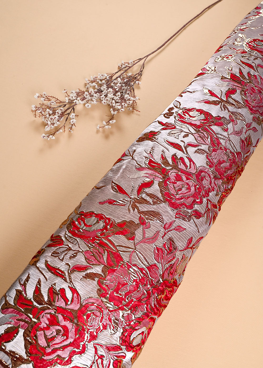 Red Imported Jacquard Fabric With All Over Foil Work 24053