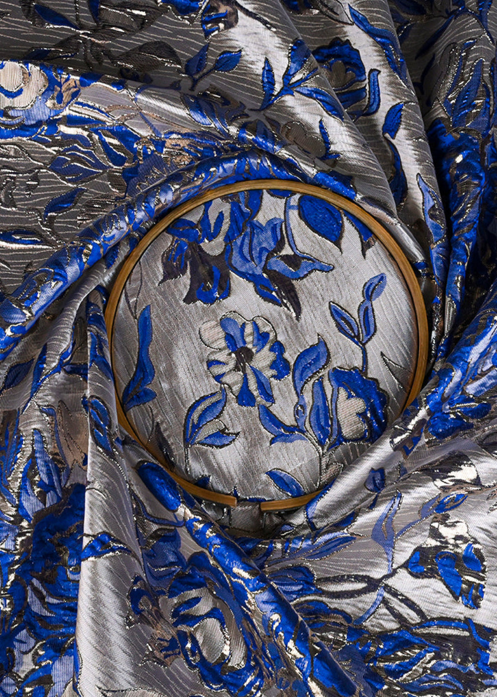 Royal Blue Imported Jacquard Fabric With All Over Foil Work 24054