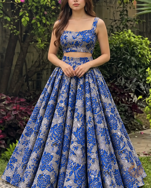Royal Blue Imported Jacquard Fabric With All Over Foil Work 24054