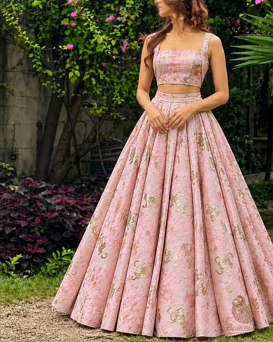 Baby Pink Imported Jacquard Fabric With All Over Foil Work 24055