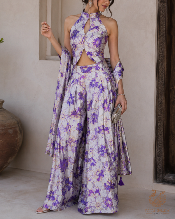 Purple Imported Jacquard Fabric With All Over Foil Work 24057