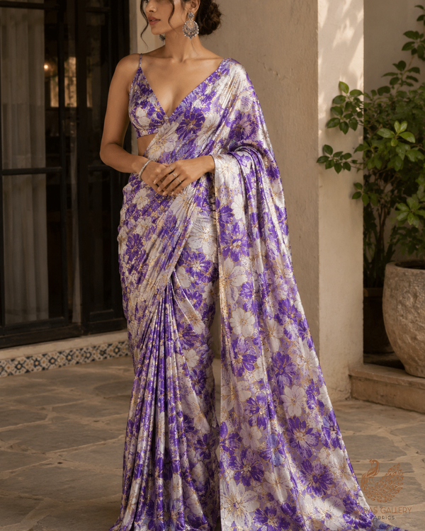 Purple Imported Jacquard Fabric With All Over Foil Work 24057
