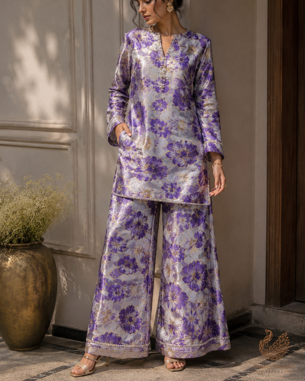 Purple Imported Jacquard Fabric With All Over Foil Work 24057