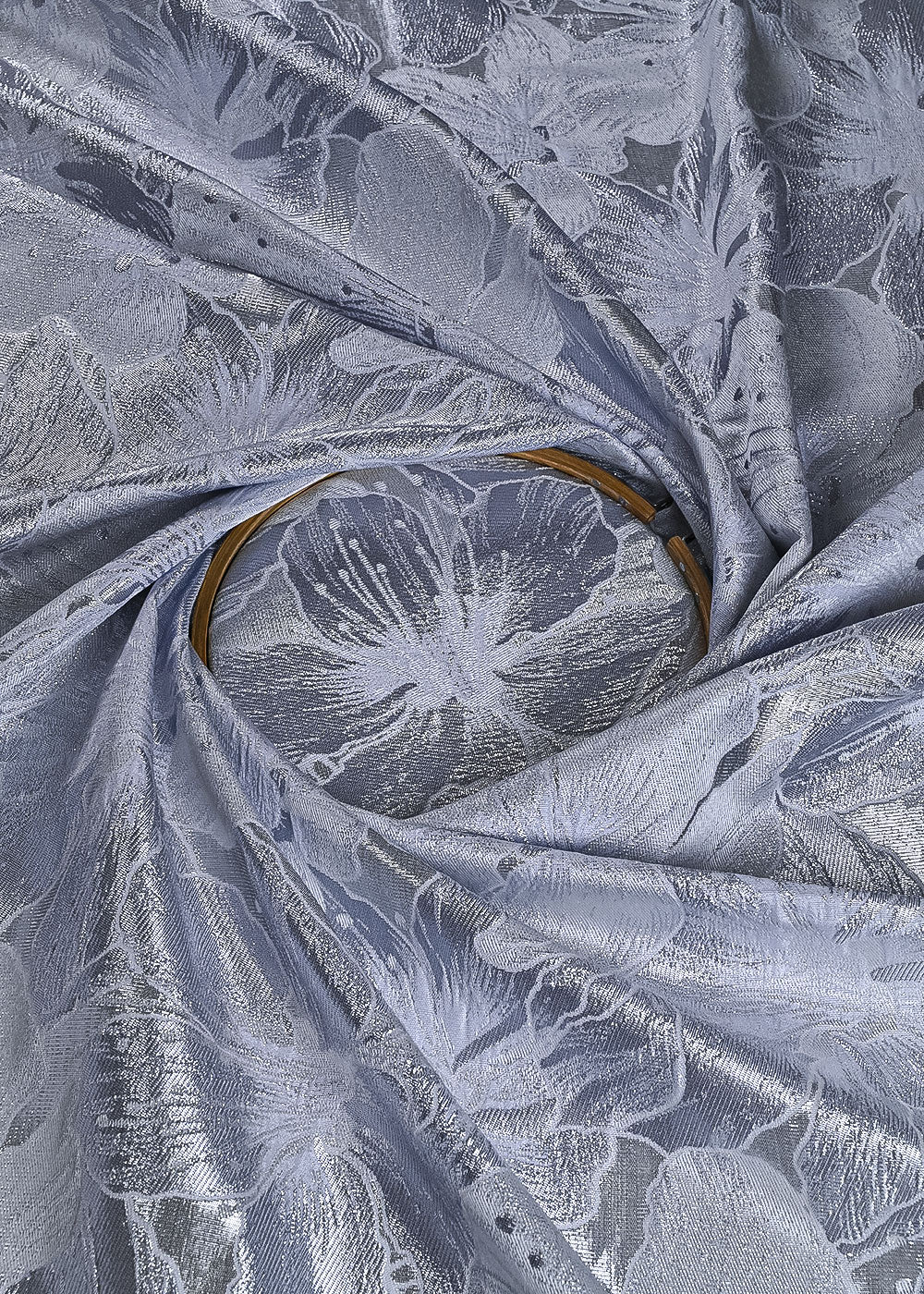 Silver Imported Jacquard Fabric With All Over Foil Work 24058