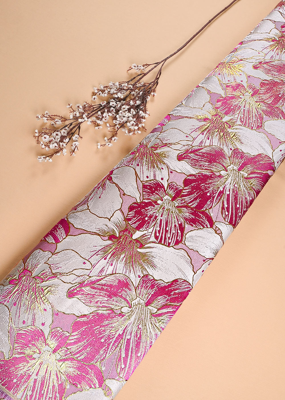 Pink Imported Jacquard Fabric With All Over Foil Work 24059