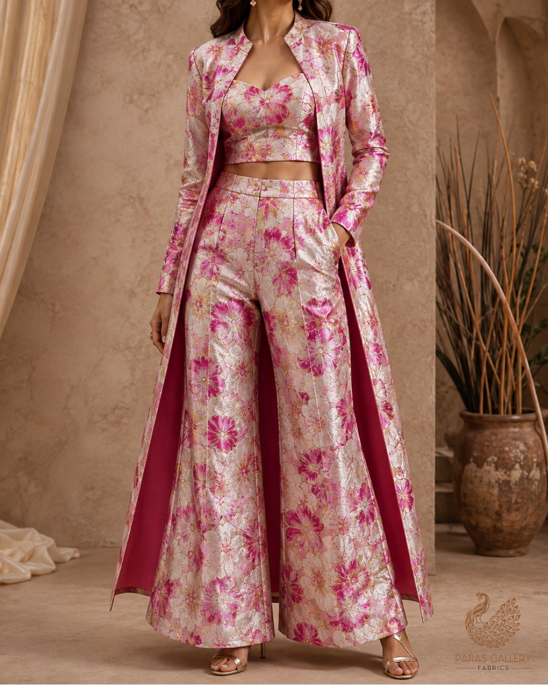 Pink Imported Jacquard Fabric With All Over Foil Work 24059