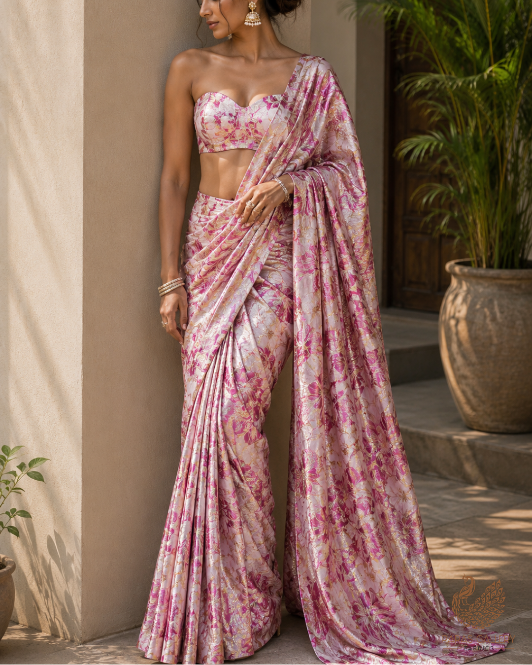 Pink Imported Jacquard Fabric With All Over Foil Work 24059