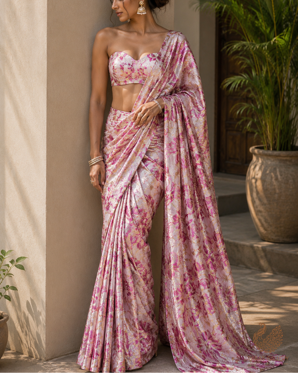 Pink Imported Jacquard Fabric With All Over Foil Work 24059