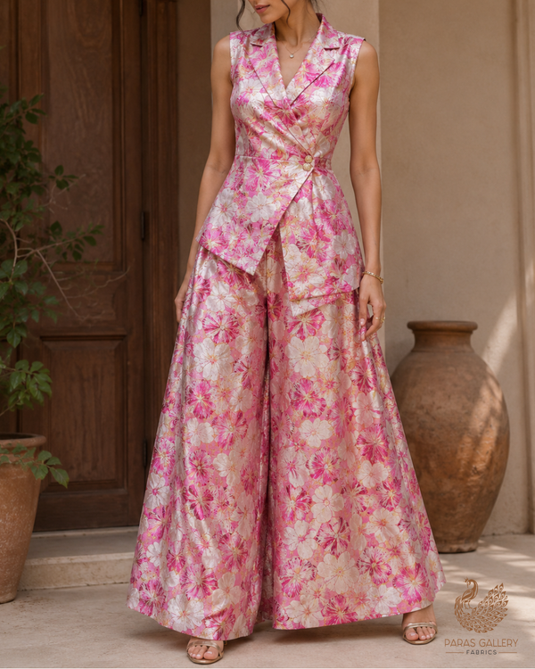 Pink Imported Jacquard Fabric With All Over Foil Work 24059