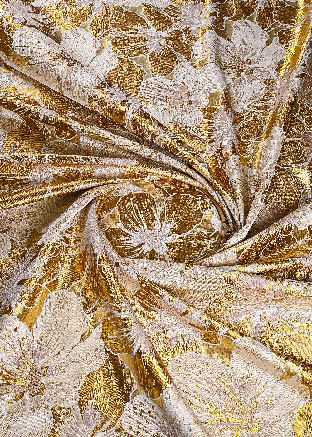 Golden Imported Jacquard Fabric With All Over Foil Work 24060