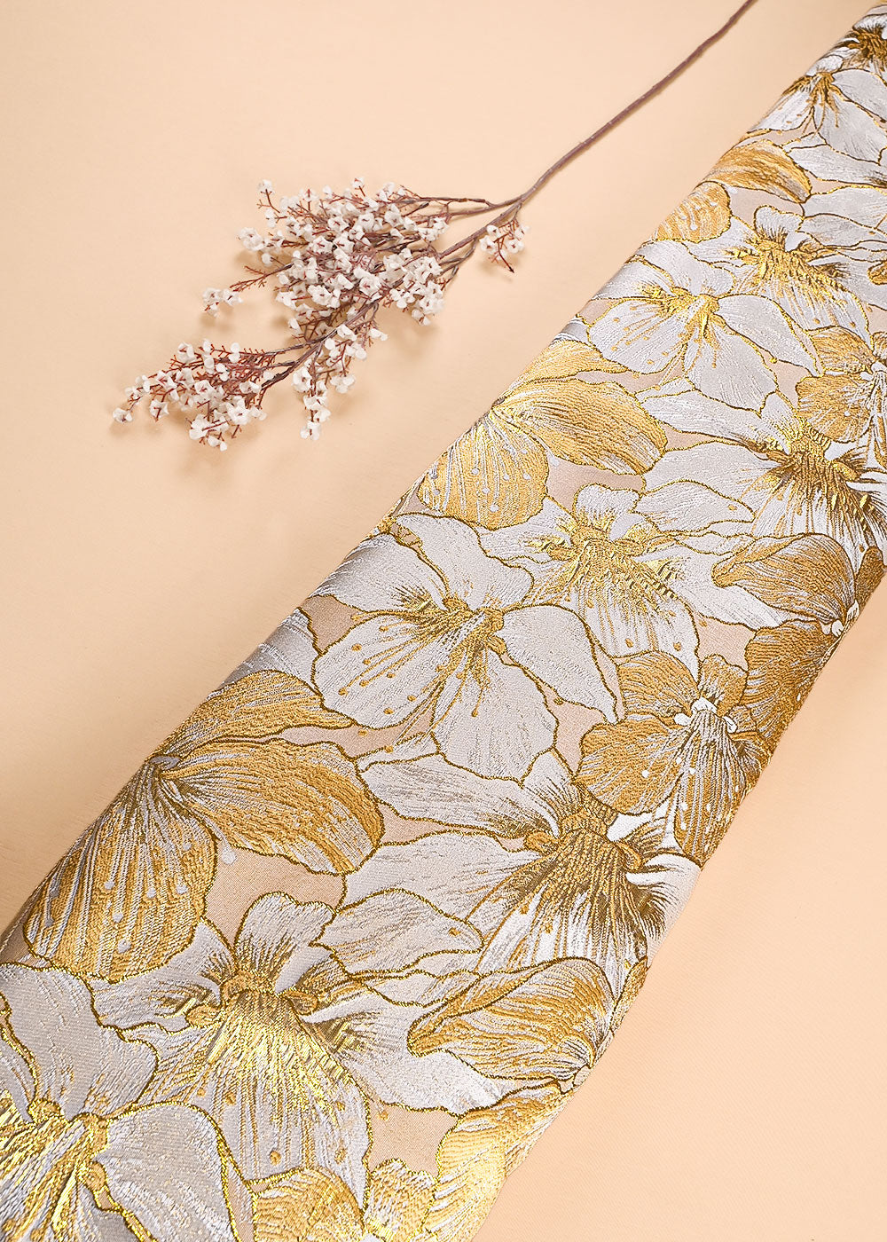Light Gold Imported Jacquard Fabric With All Over Foil Work 24062