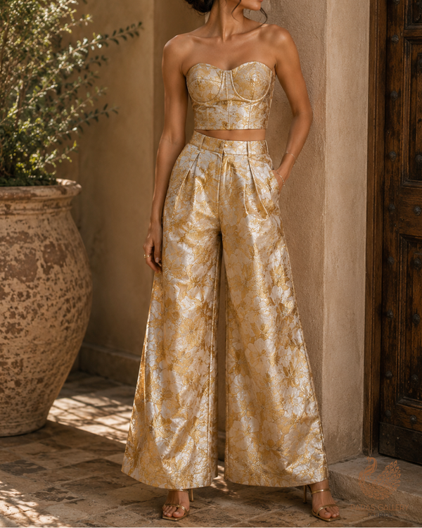 Light Gold Imported Jacquard Fabric With All Over Foil Work 24062