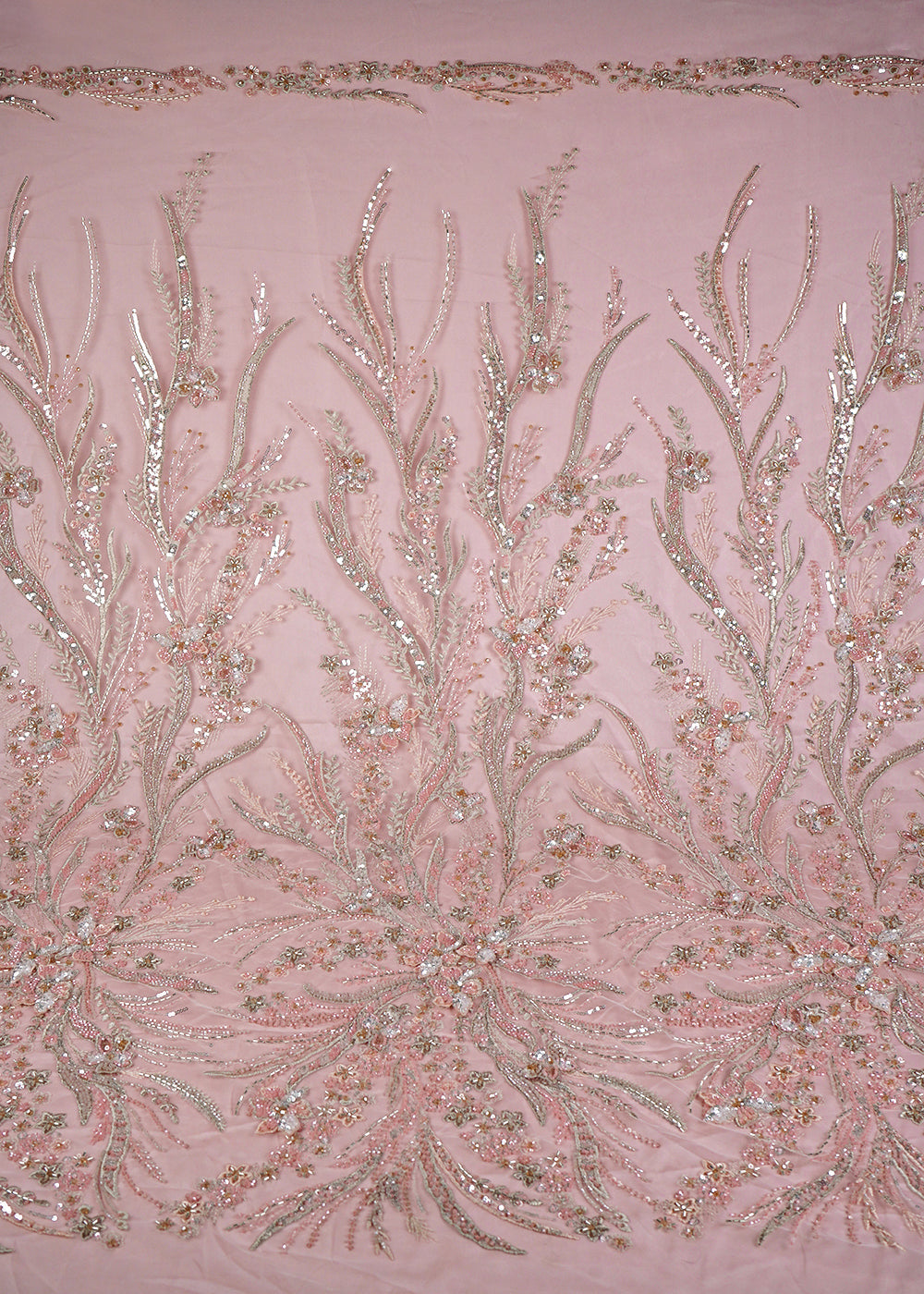 Baby Pink Imported Net Fabric With All Over Sequins And Katdana Work With Border 24063