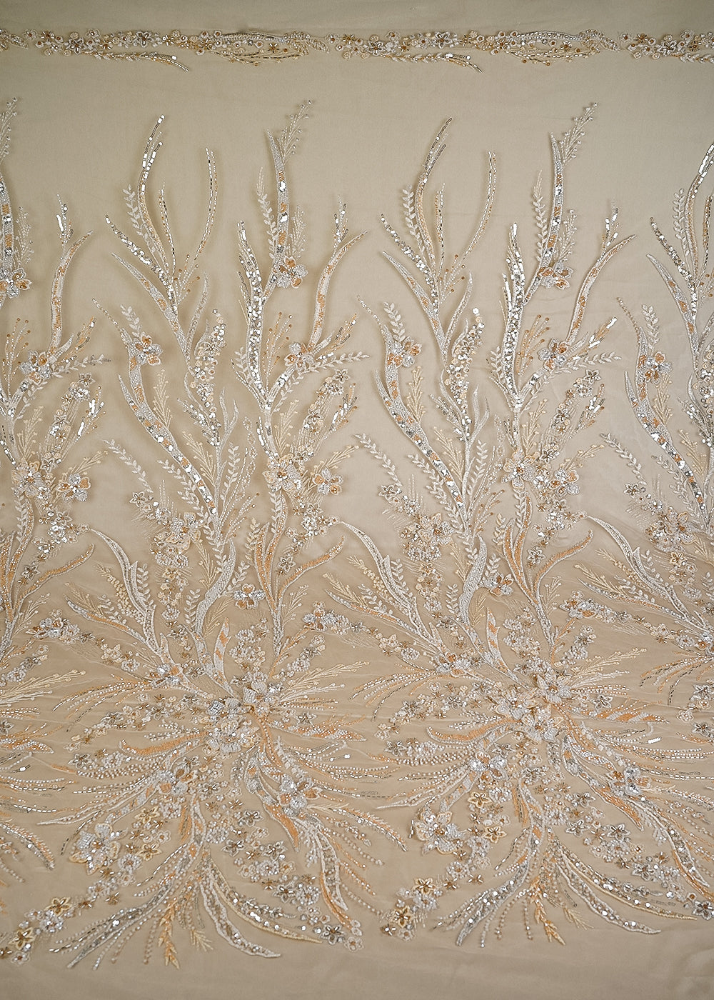 Light Gold Imported Net Fabric With All Over Sequins And Katdana Work With Border 24064