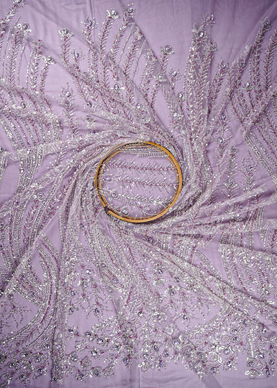 Lilac Net Fabric With All Over Sequins, Katdana And Stone Work 24069