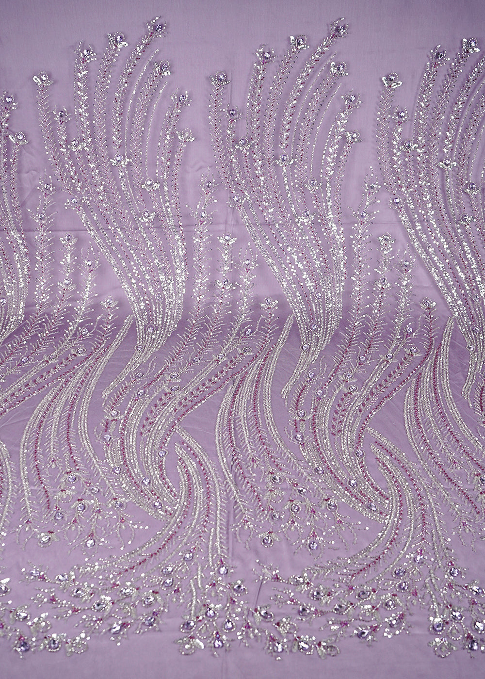 Lilac Net Fabric With All Over Sequins, Katdana And Stone Work 24069