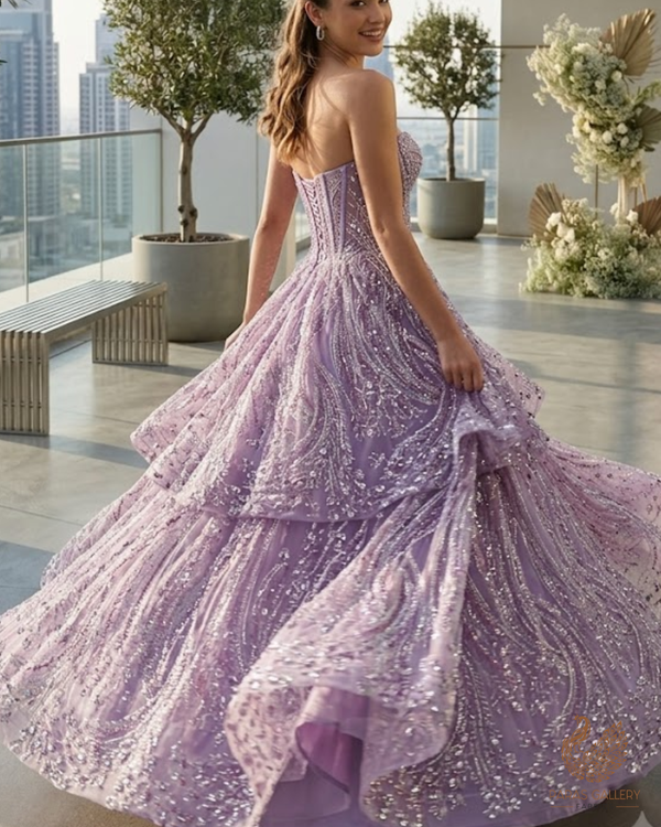 Lilac Net Fabric With All Over Sequins, Katdana And Stone Work 24069