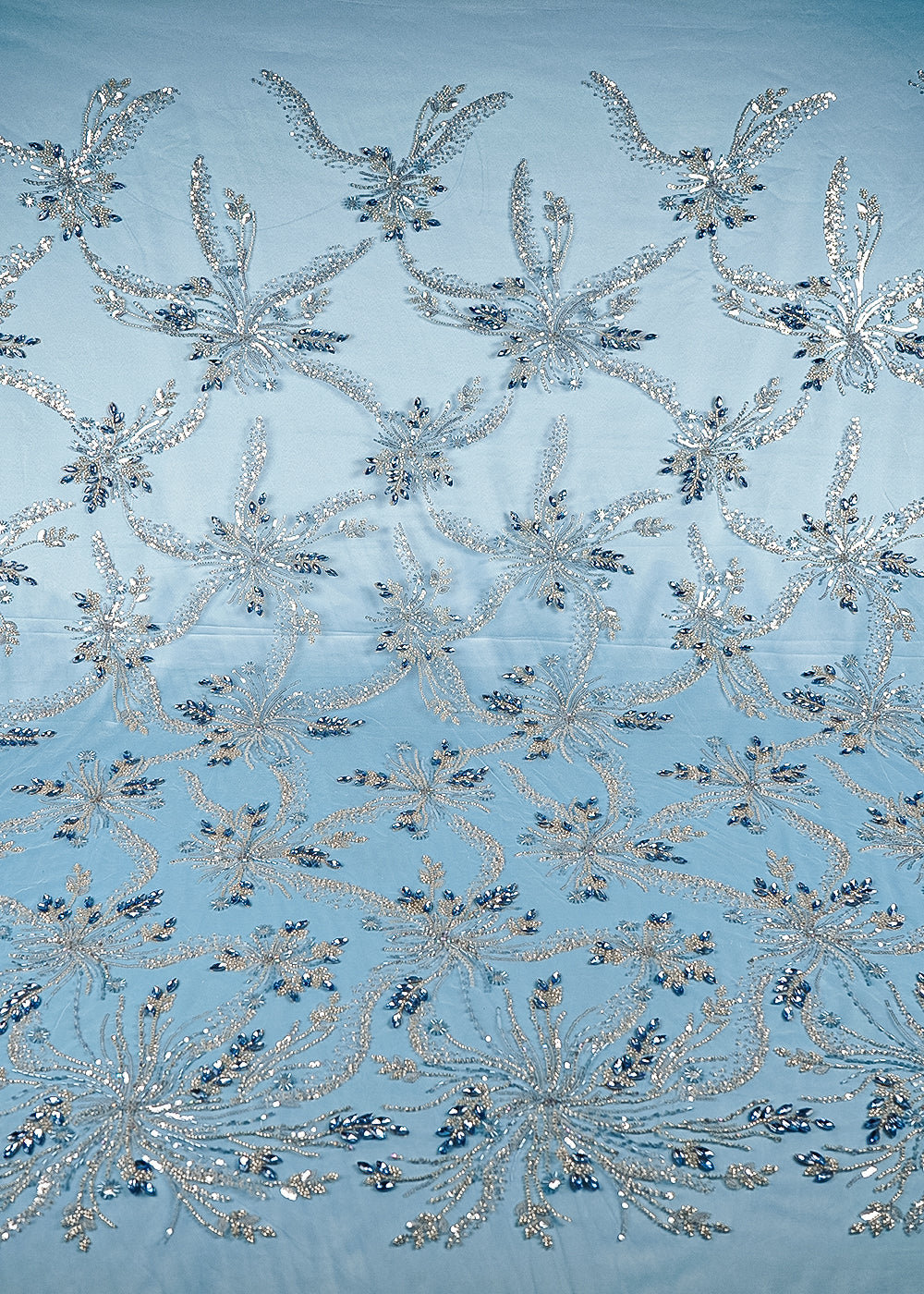 Ice Blue Net Fabric With All Over Sequins, Katdana And Stone Work 24070