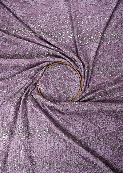 Lavender Sandlin Lace Fabric With All Over Katdana And Sequins Work 24072