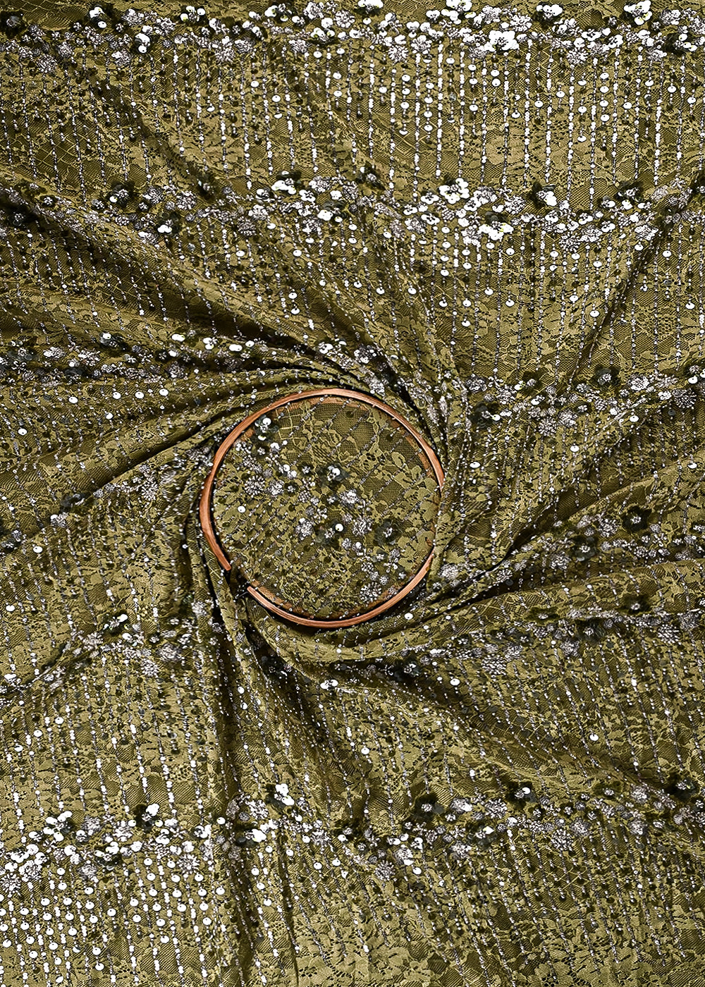 Mehandi Green Sandlin Lace Fabric With All Over Katdana And Sequins Work  24073
