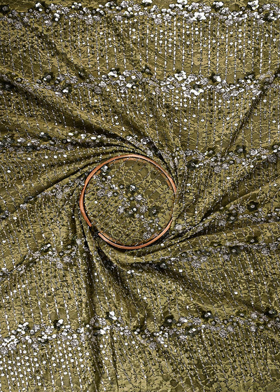 Mehandi Green Sandlin Lace Fabric With All Over Katdana And Sequins Work  24073