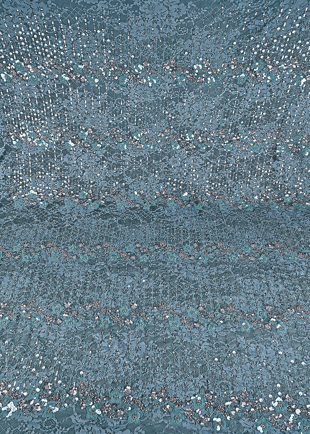 Aqua Blue Sandlin Lace Fabric With All Over Katdana And Sequins Work 24075