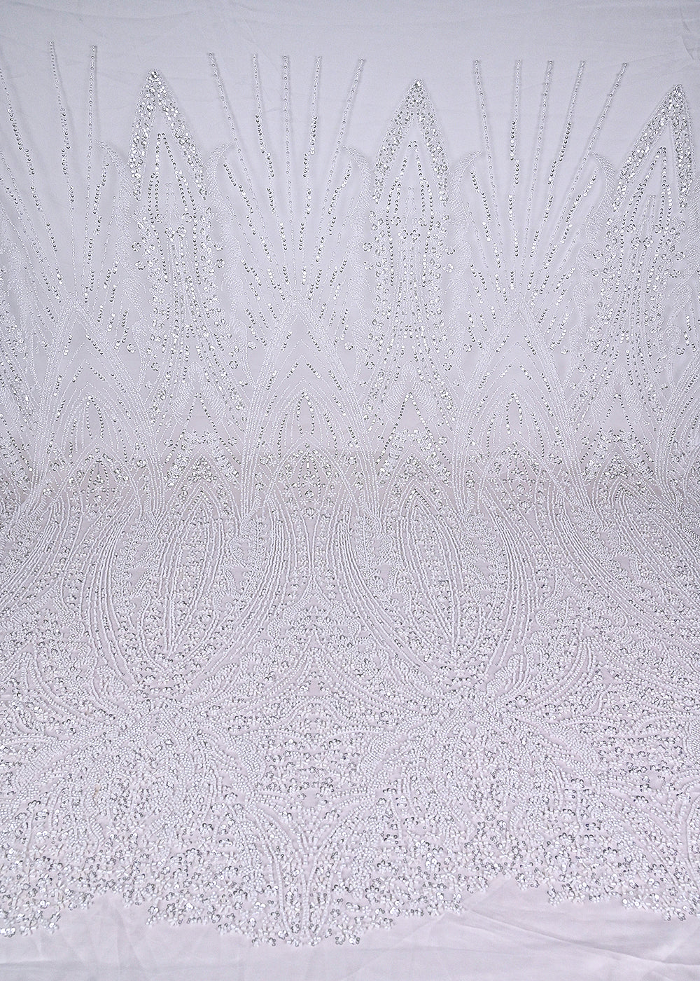 White Imported Net Fabric With All Over Sequins, Katdana And Bead Work With One Side Border 24087