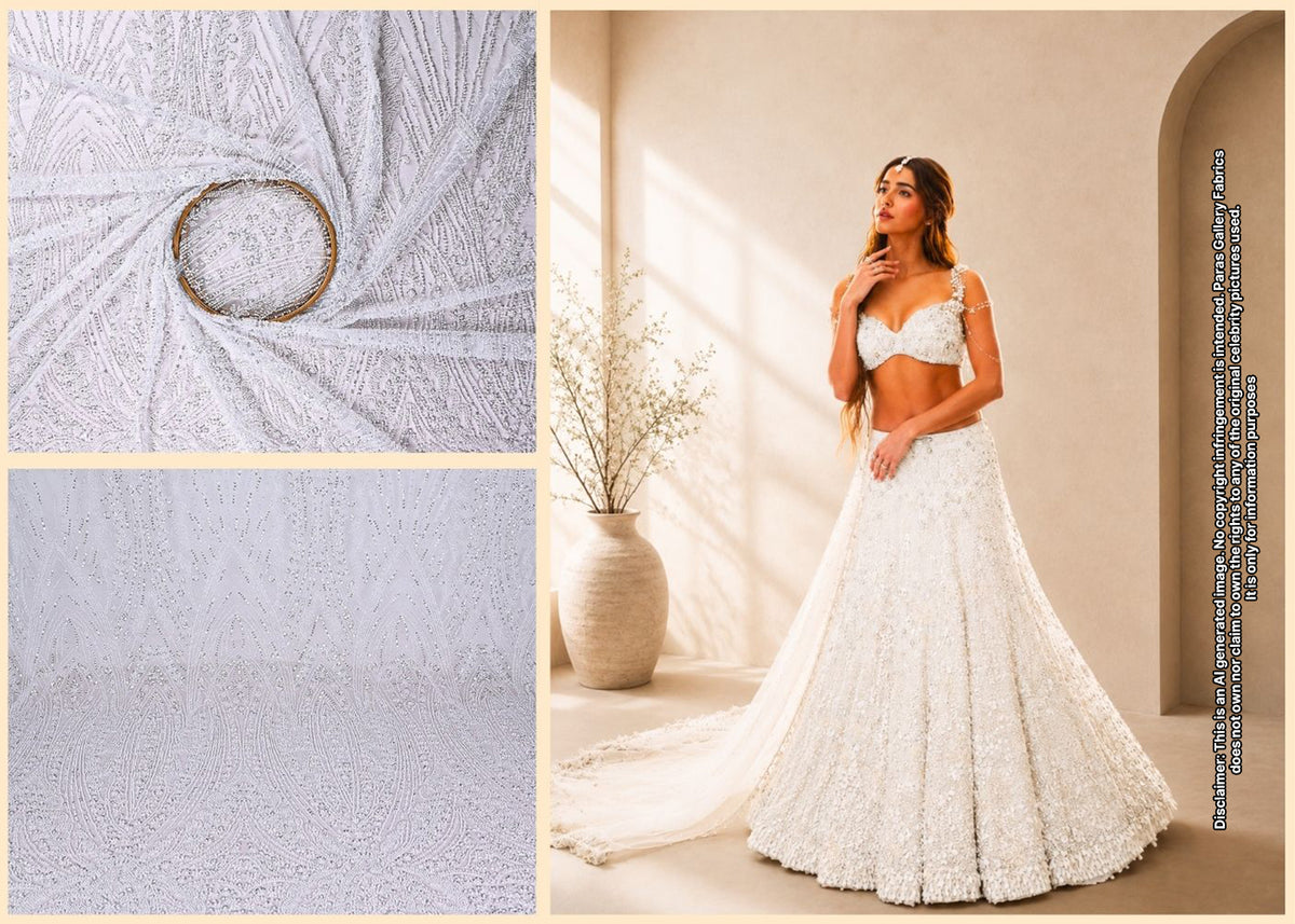 Ananya Pandey Edition | White Embroidered Net Unstitched Fabric 24087