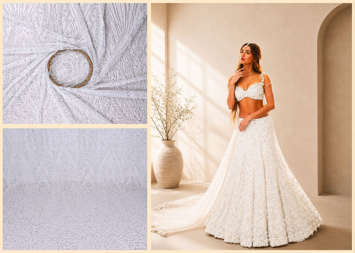 Ananya Pandey Edition | White Embroidered Net Unstitched Fabric 24087