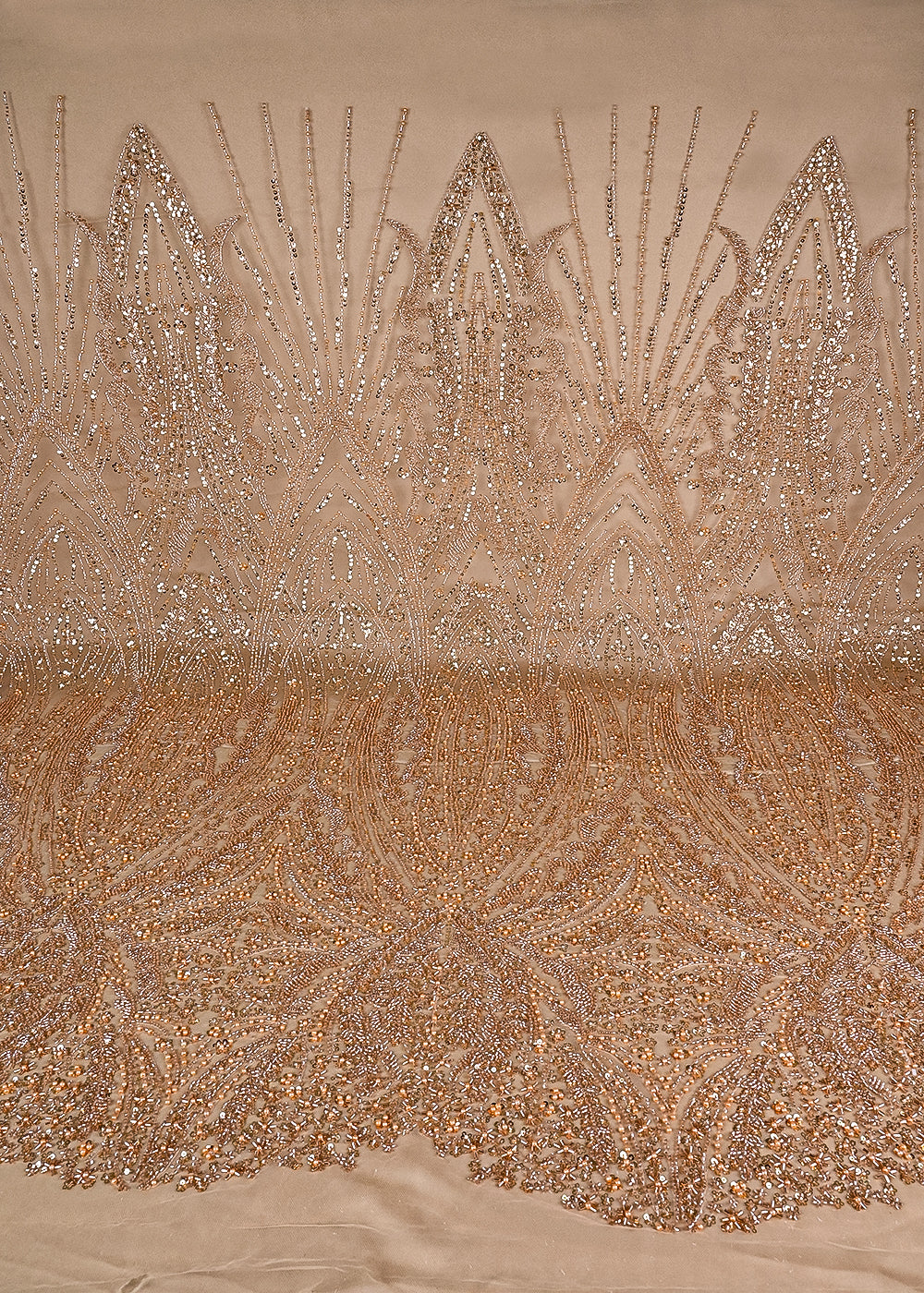 Golden Imported Net Fabric With All Over Sequins, Katdana And Bead Work With One Side Border 24088