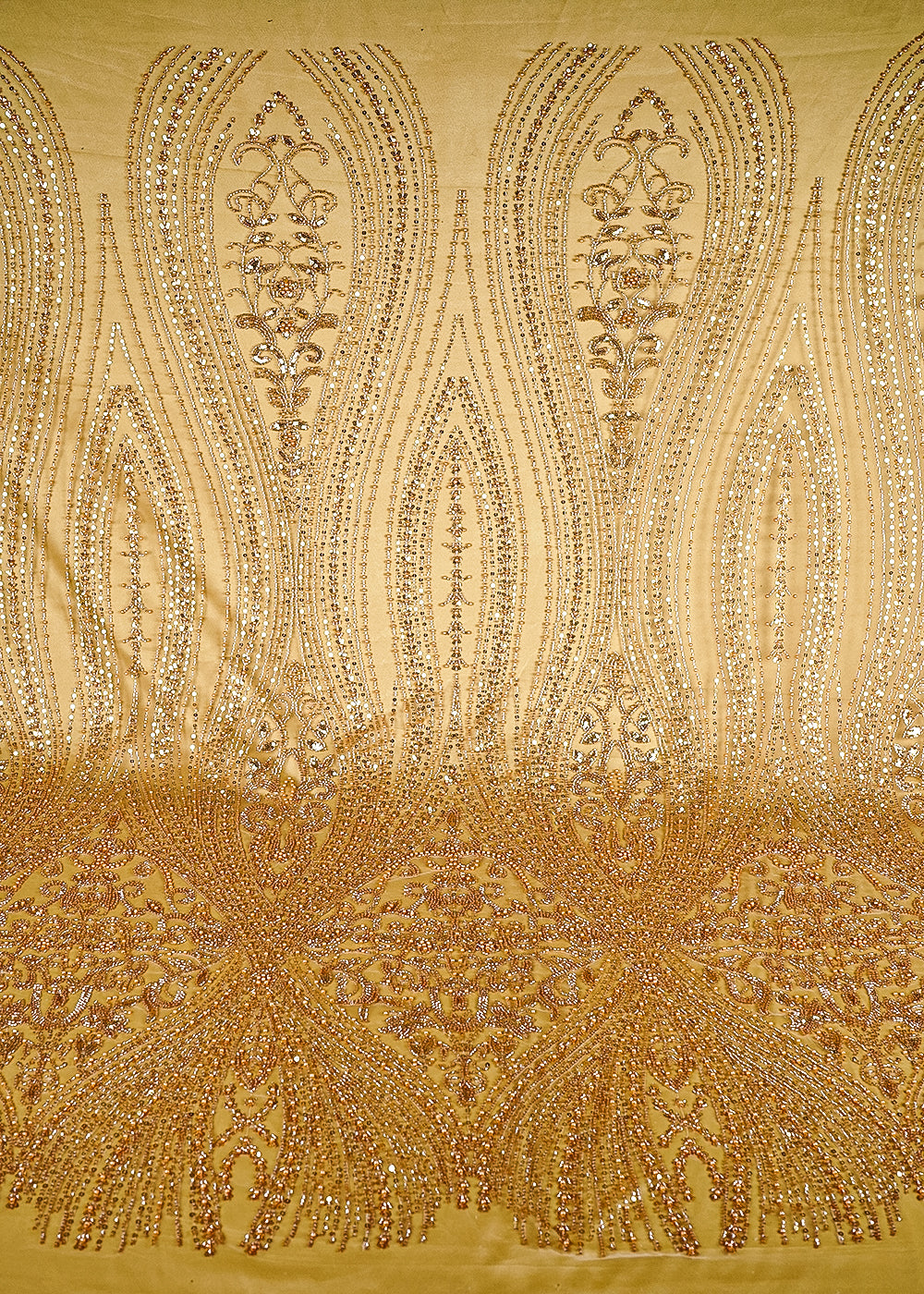 Golden Imported Net Fabric With All Over Sequins, Katdana And Bead Work With One Side Border 24092
