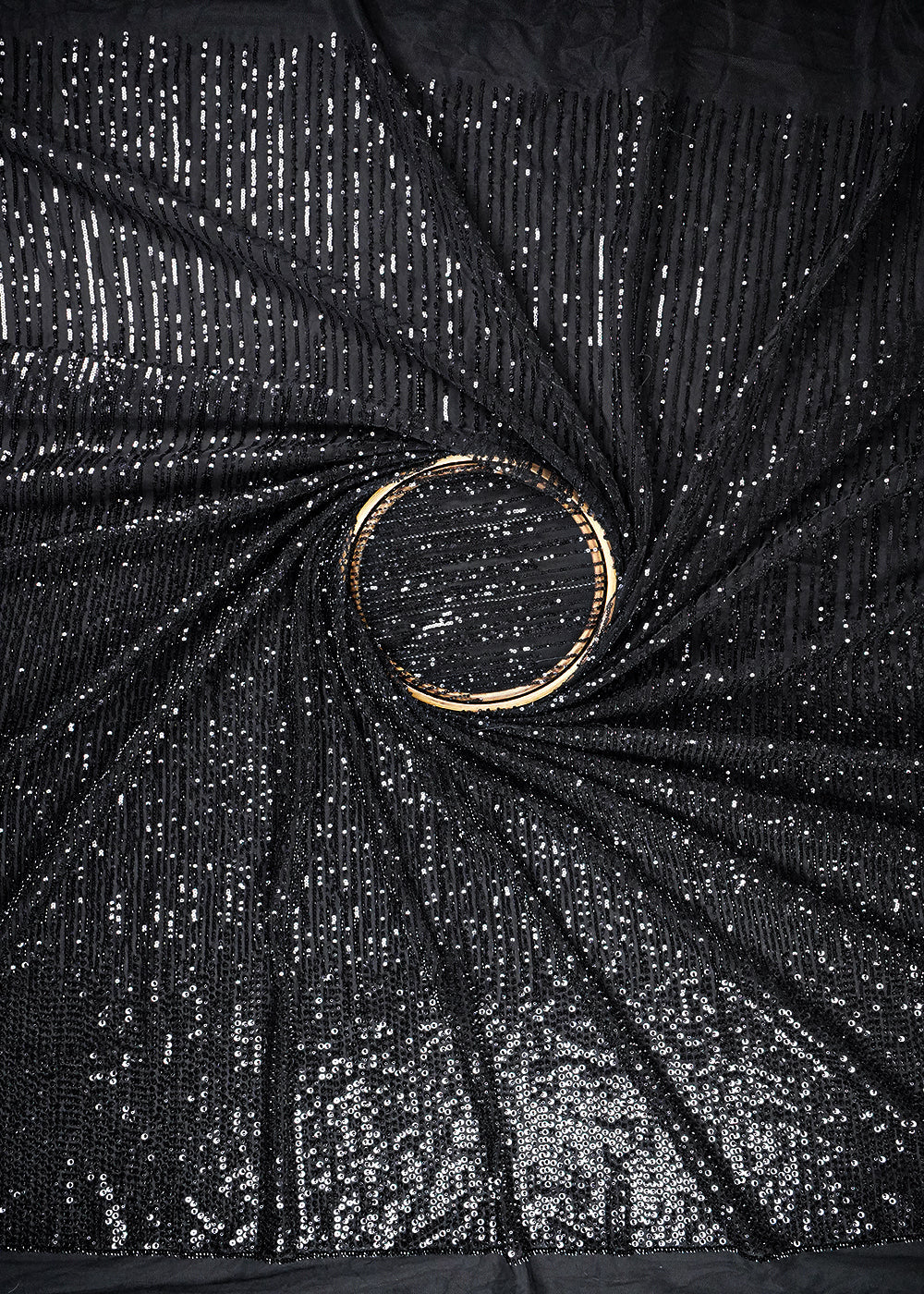 Black Imported Net Fabric With All Over Sequins And Katdana Work With Border 24098