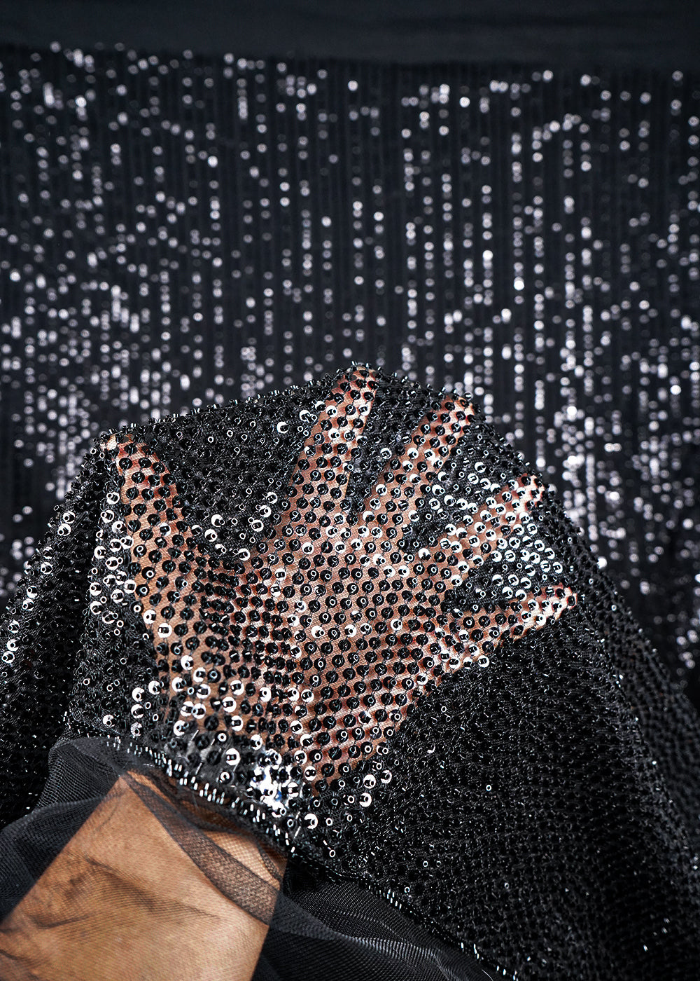 Black Imported Net Fabric With All Over Sequins And Katdana Work With Border 24098