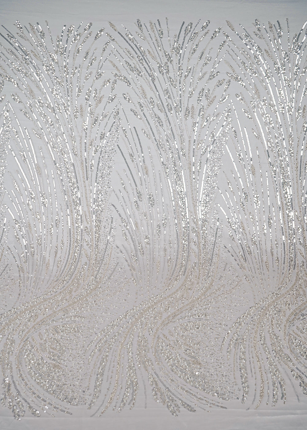 White Net Fabric With All Over Sequins And Bead Work 24110