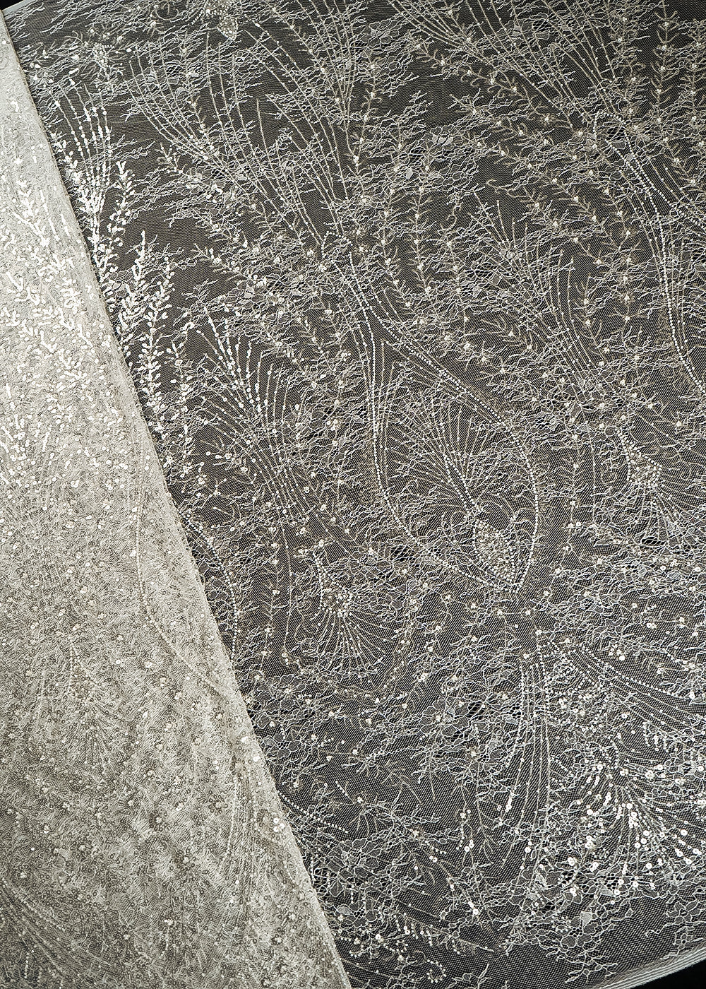 White Sandlin Lace Fabric With All Over Katdana And Sequins Work 24114
