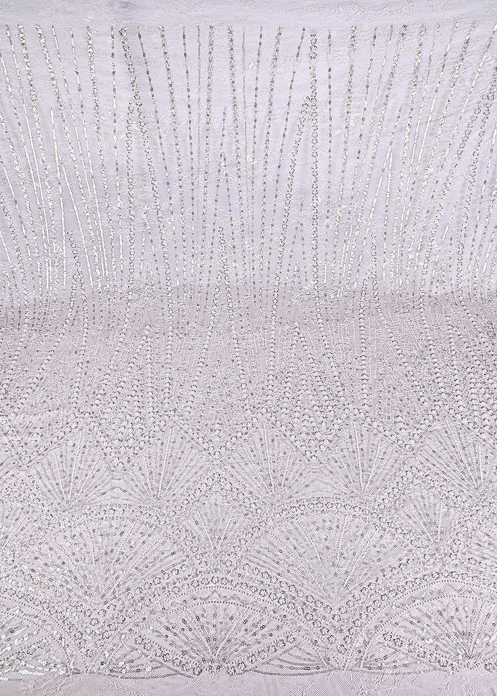 White Dyeable Sandlin Lace Fabric With All Over Katdana And Sequins Work With Border 24116