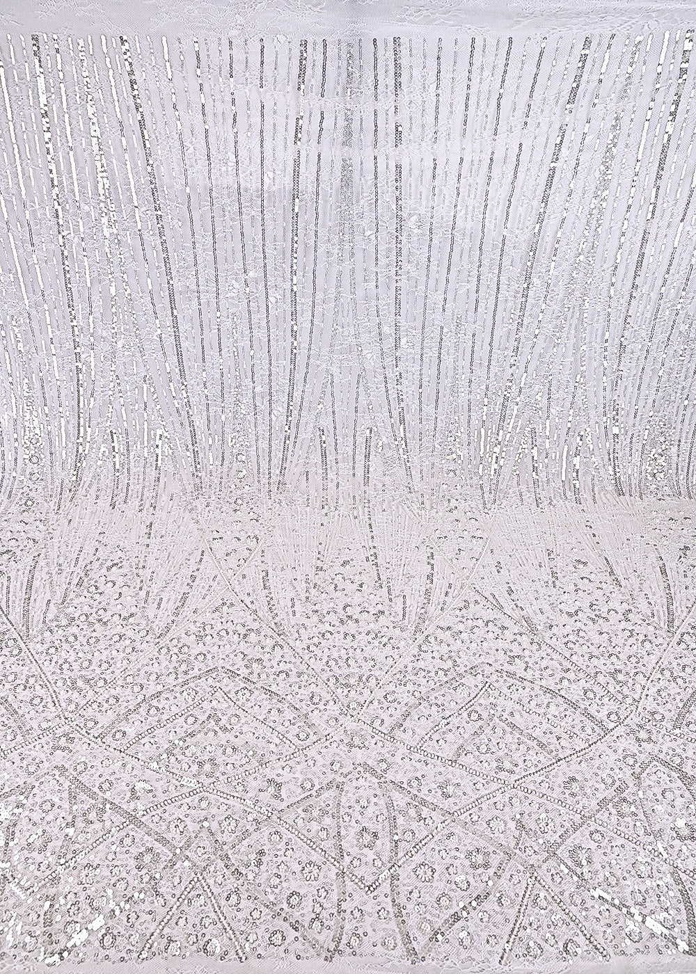 White Dyeable Sandlin Lace Fabric With All Over Katdana And Sequins Work With Border 24117