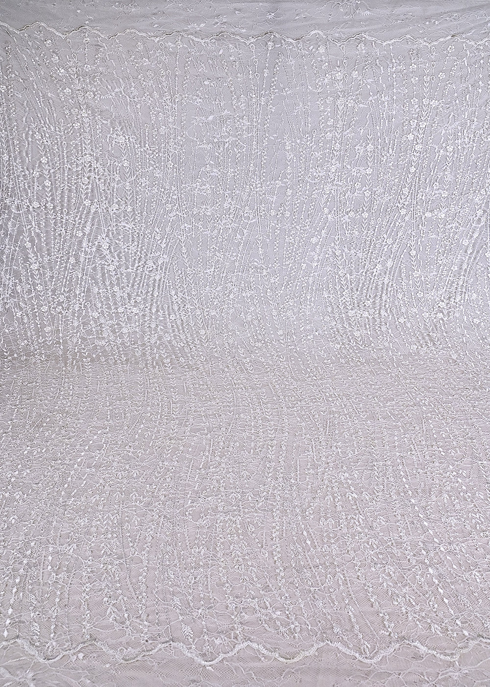 White Dyeable Sandlin Lace Fabric With All Over Katdana And Sequins Work With Border 24123