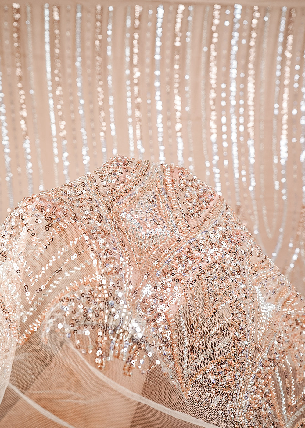 Light Gold Imported Net Fabric With All Over Sequins And Katdana Work With Border 24124