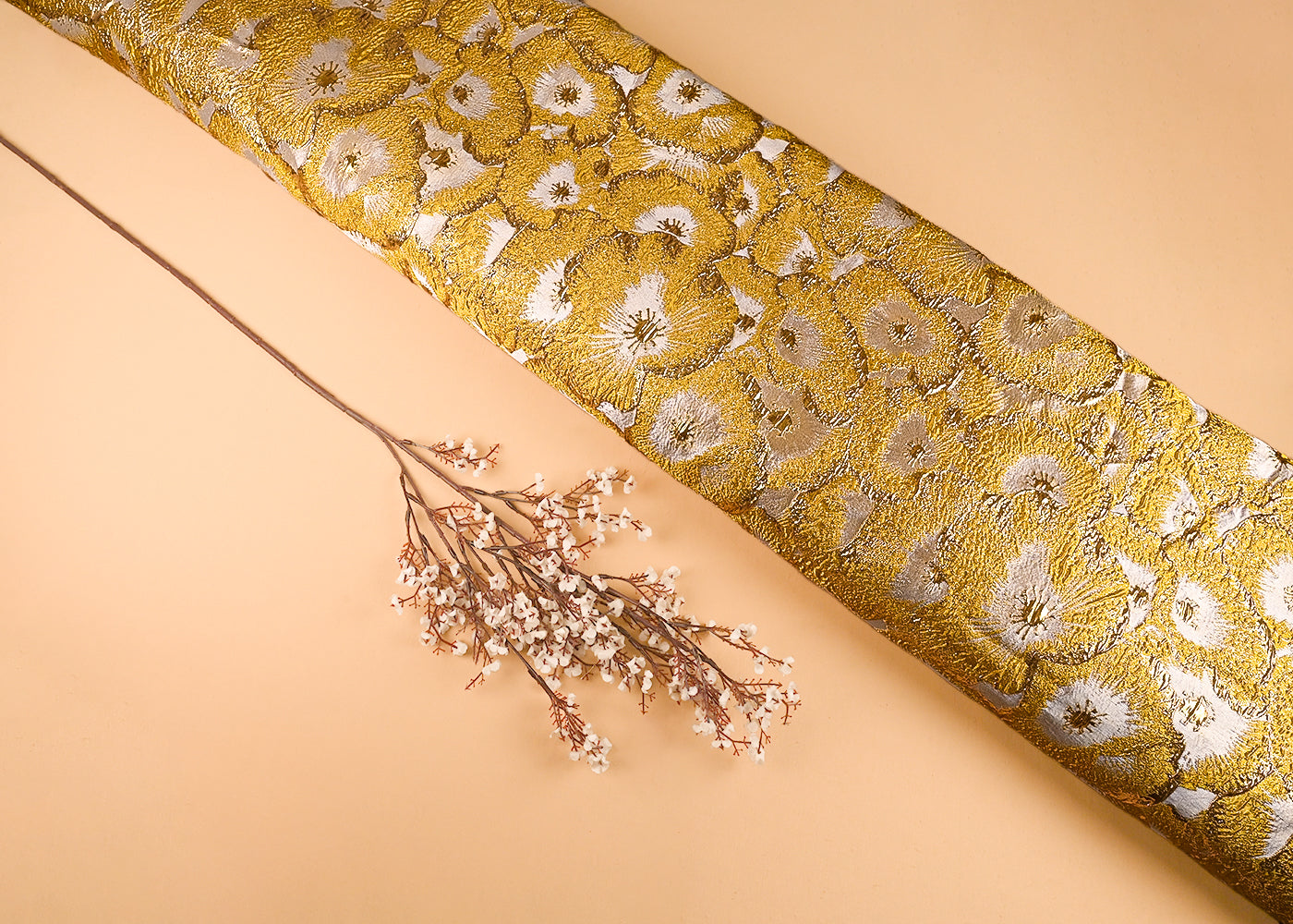 Yellow Imported Jacquard Fabric With All Over Foil Work 24131