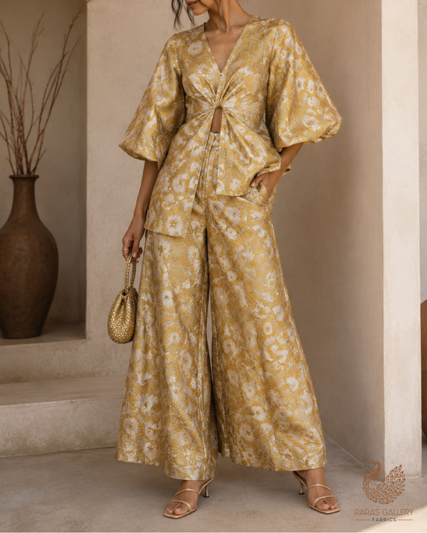 Yellow Imported Jacquard Fabric With All Over Foil Work 24131