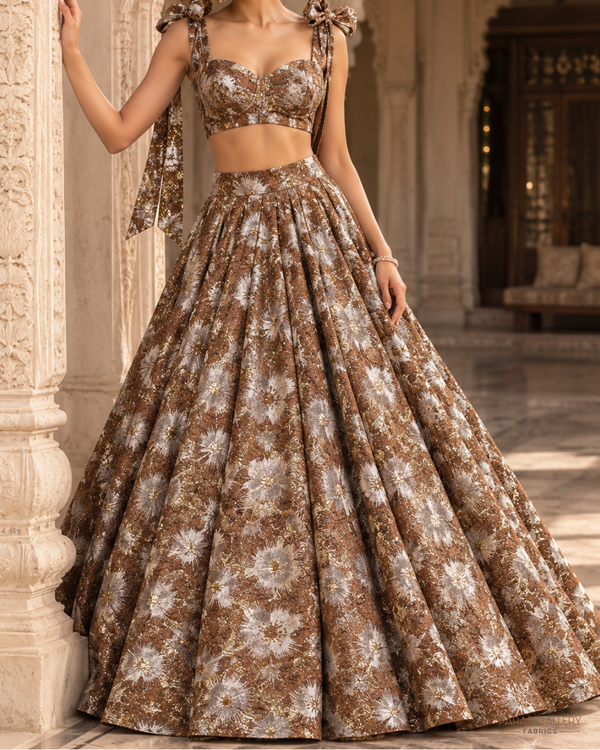 Brown Imported Jacquard Fabric With All Over Foil Work 24132
