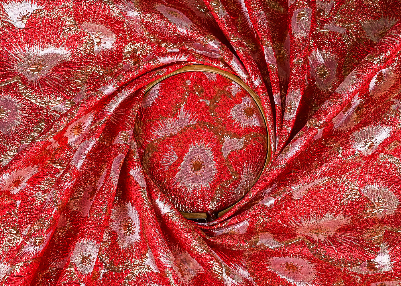 Red Imported Jacquard Fabric With All Over Foil Work 24133